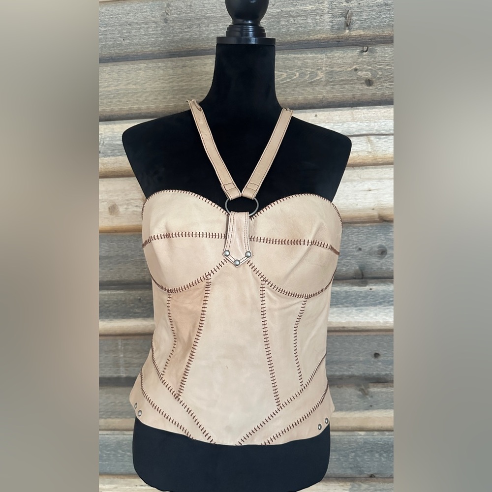 One of a kind Harley Davidson leather halter top